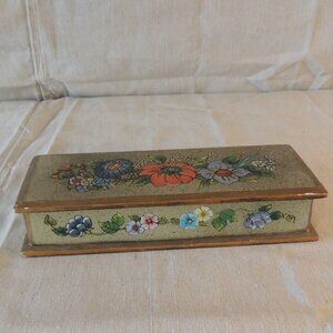 Vintage Hand Painted Mexican Decorative Pencil Box